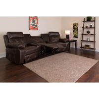 Flash Furniture BT-70530-3-BRN-CV-GG Real Comfort Series 3-Seat Reclining Brown Leather Theater Seating Unit with Curved Cup Holders